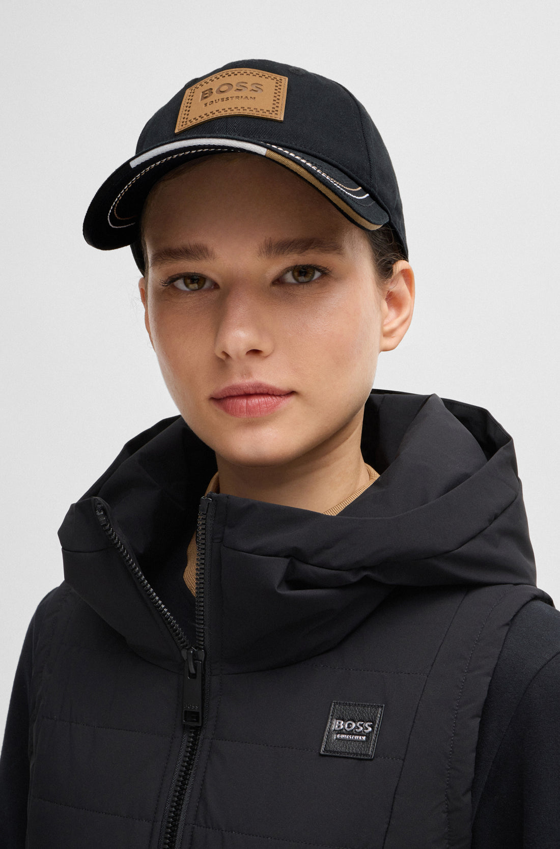 Boss Equestrian Cap Leather Vintage Patch Black