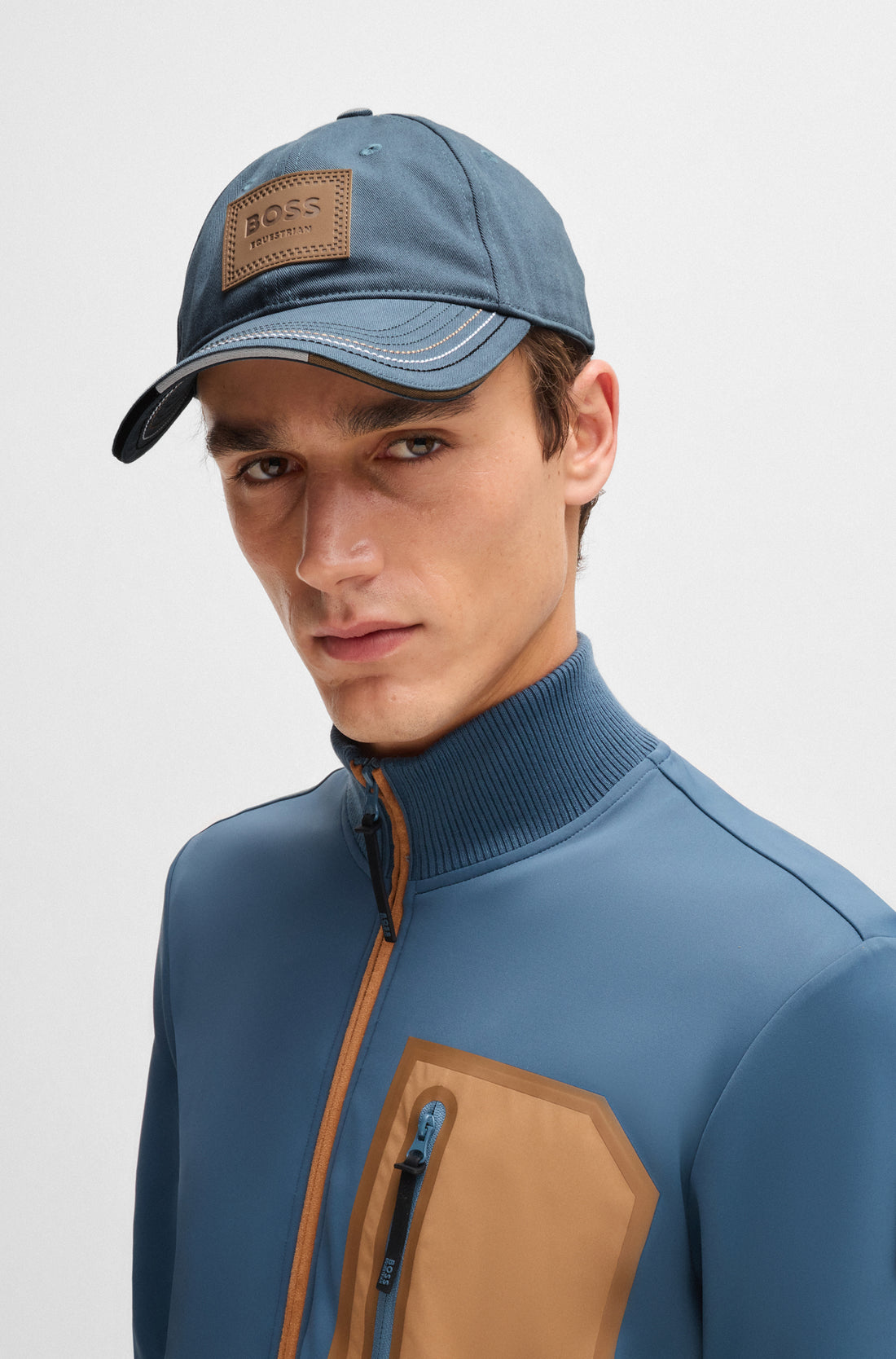 Boss Equestrian Cap Leather Vintage Patch Northern Blue