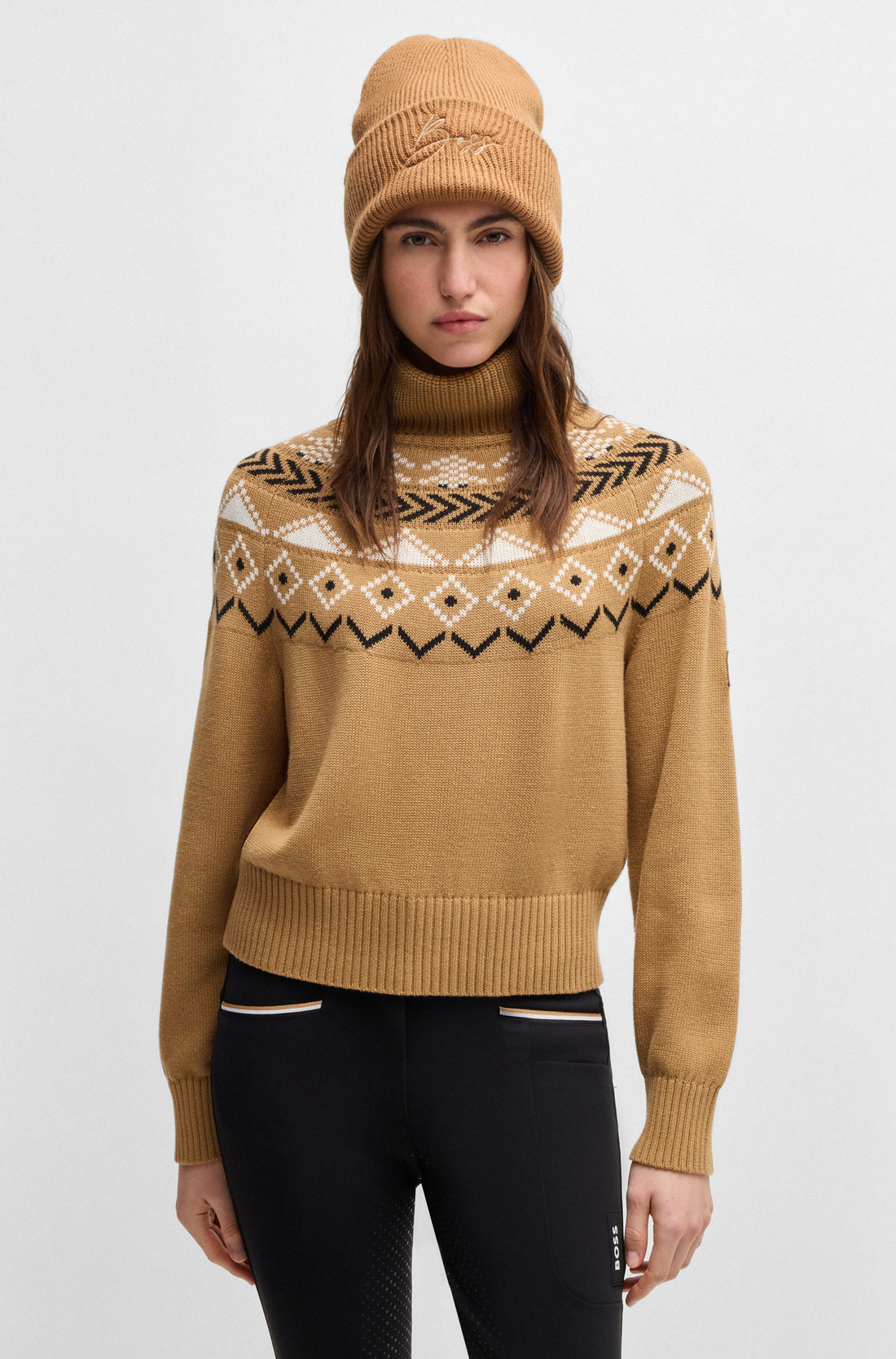 BOSS EQUESTRIAN BEANIE HIGH CUFF CAMEL