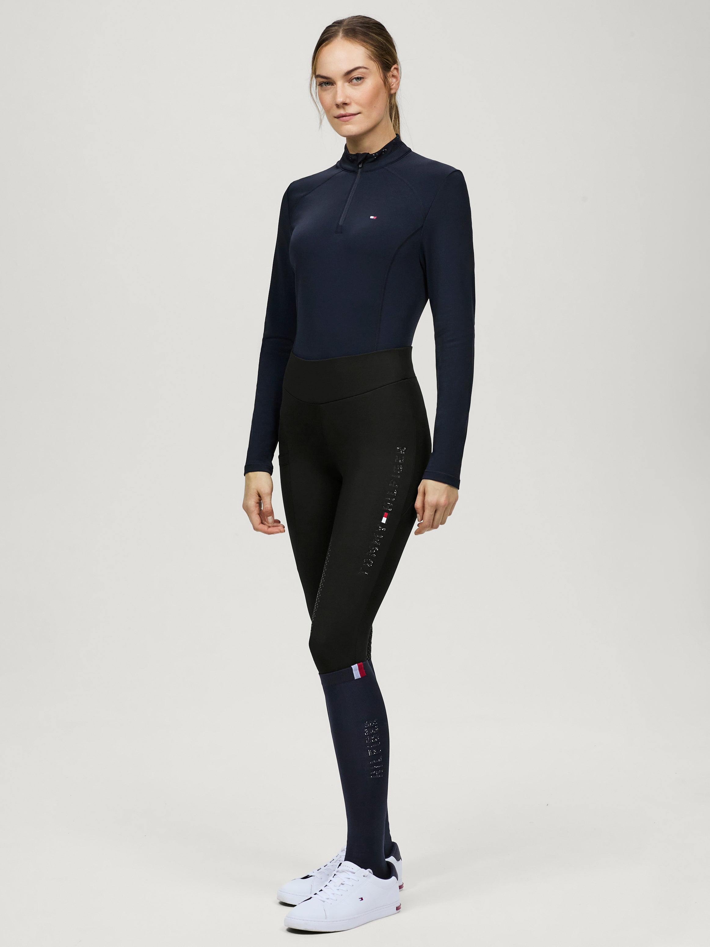 Tommy Hilfiger Equestrian Elmira All-Year Rhinestone Full Grip Leggings  BLACK