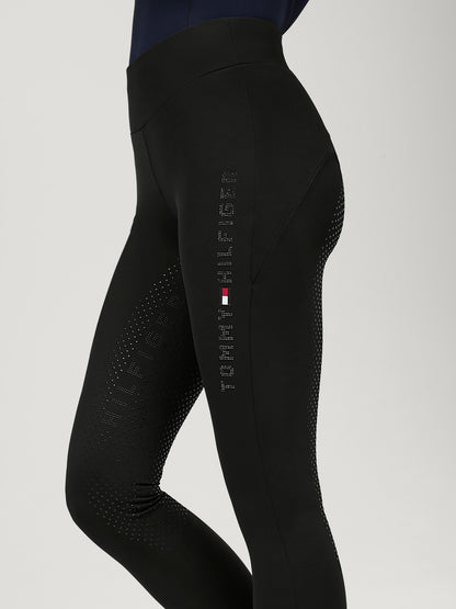 Tommy Hilfiger Equestrian Elmira All-Year Rhinestone Full Grip Leggings  BLACK