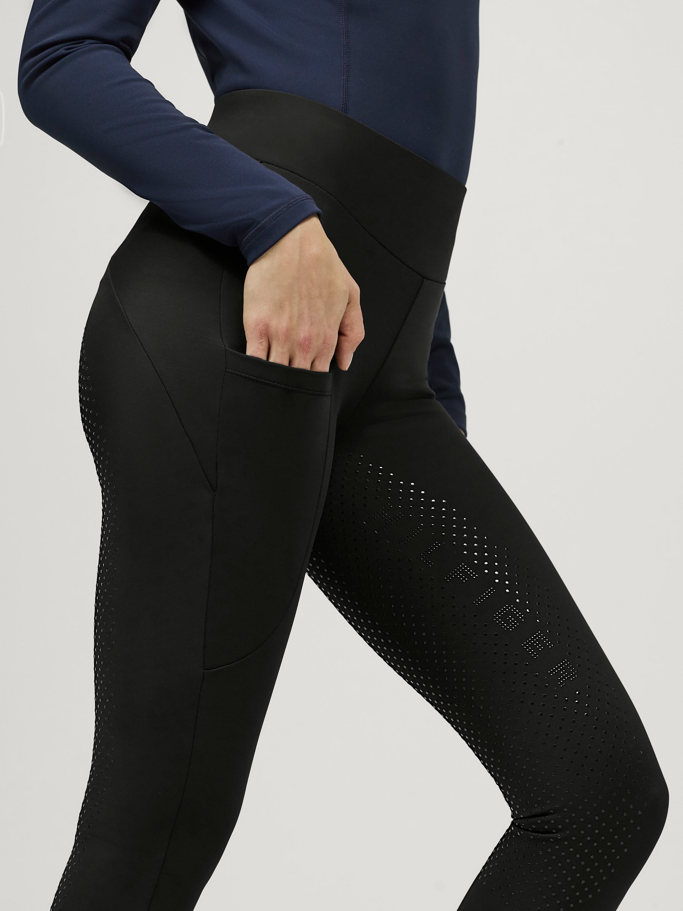 Tommy Hilfiger Equestrian Elmira All-Year Rhinestone Full Grip Leggings  BLACK