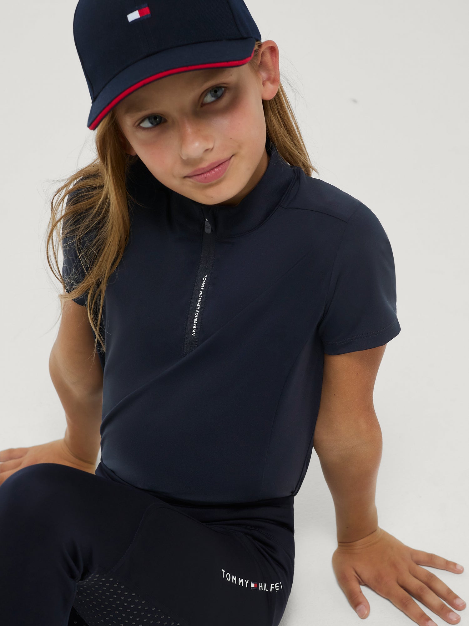 Tommy Hilfiger Equestrian Palma 1/4 Zip Training Top Young Rider DESERT SKY