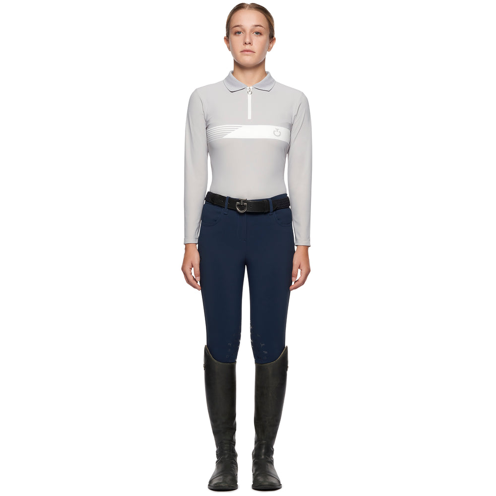 Cavalleria Toscana GIRLS Racing Stripe Print Jersey Training Polo - Light Grey